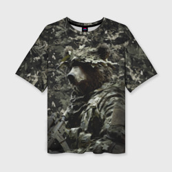 Женская футболка oversize 3D Медведь воин спецназа