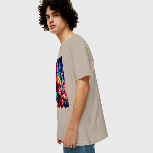 Мужская футболка хлопок Oversize с принтом Арнольд Шварценеггер в стиле аниме, вид сбоку #3