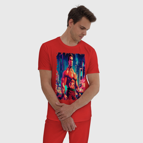 Мужская пижама хлопок с принтом Арнольд Шварценеггер в стиле аниме, фото на моделе #1