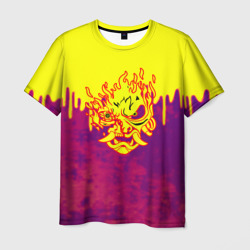Мужская футболка 3D Cyberpunk огненное лого самурая