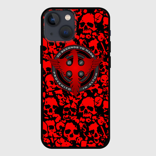 Чехол для iPhone 13 mini с принтом Thirty Seconds to Mars skull pattern, вид спереди #2