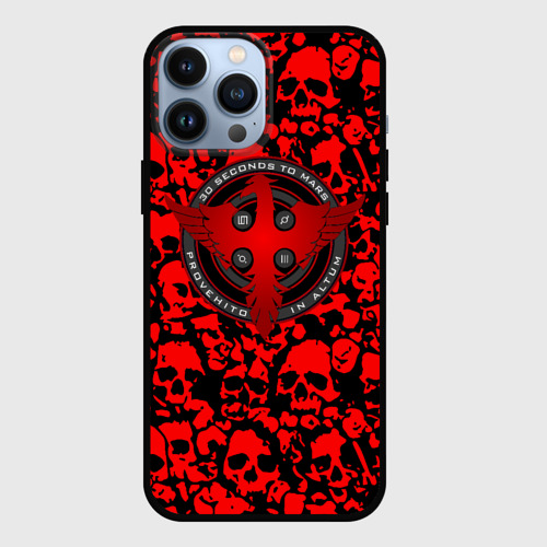 Чехол для iPhone 13 Pro Max с принтом Thirty Seconds to Mars skull pattern, вид спереди #2