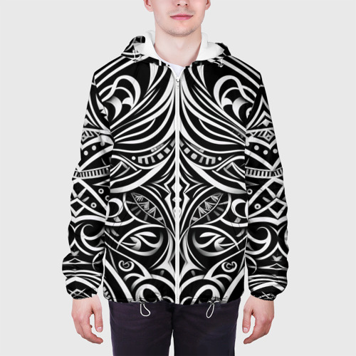 Мужская куртка 3D Чёрно белые узоры , цвет 3D печать - фото 4