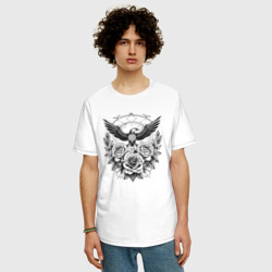 Мужская футболка хлопок Oversize Цветы и птица  - фото 2