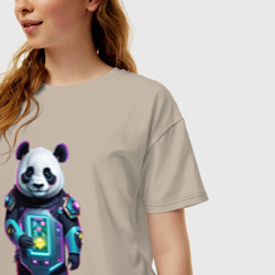 Женская футболка хлопок Oversize Крутой кибер панда - фото 2