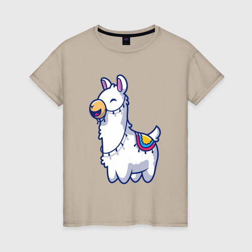 Женская футболка хлопок Весёлая альпака, цвет миндальный