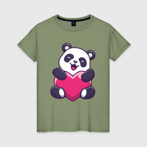 Женская футболка хлопок Сердце панды, цвет авокадо