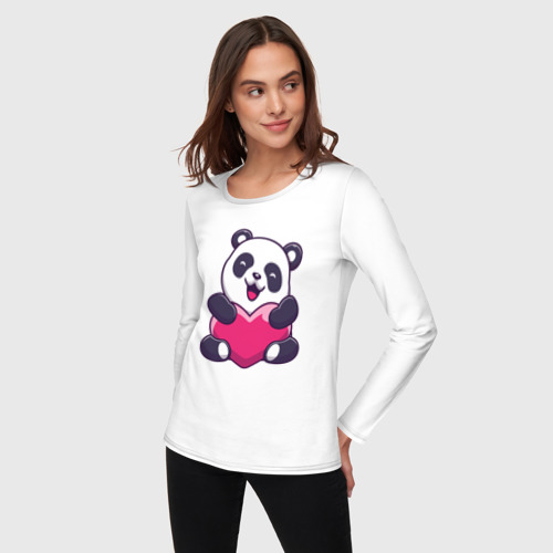 Женский лонгслив хлопок с принтом Сердце панды, фото на моделе #1