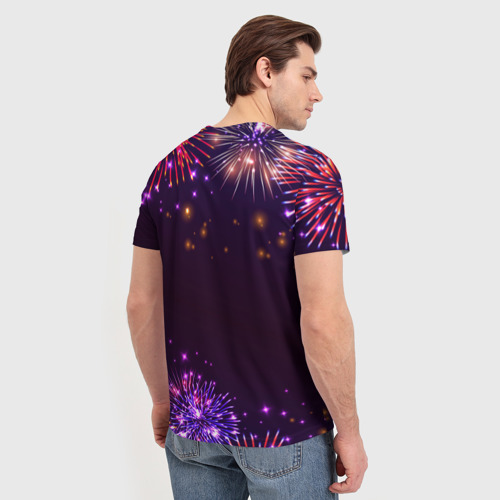 Мужская футболка 3D с принтом Праздничный Игорь: фейерверк, вид сзади #2