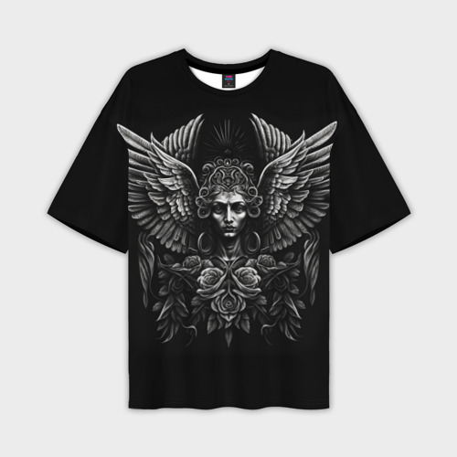 Мужская футболка оверсайз с принтом Девушка ангел во тьме, вид спереди №1