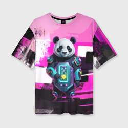 Женская футболка oversize 3D Funny panda - cyberpunk