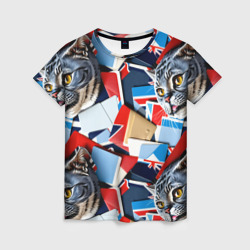 Женская футболка 3D Британский кот и флаги