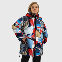Женская зимняя куртка Oversize Британский кот и флаги - фото 2