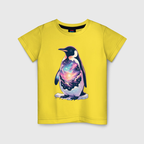 Детская футболка хлопок с принтом Пингвин с космосом, вид спереди #2