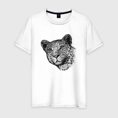 Мужская футболка из хлопка с принтом Морда леопарда, вид спереди №1
