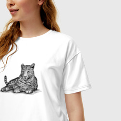Женская футболка хлопок Oversize Леопард лежит - фото 2