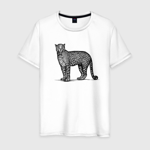 Мужская футболка из хлопка с принтом Леопард стоит, вид спереди №1