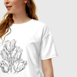Женская футболка хлопок Oversize Тюльпаны контур - фото 2