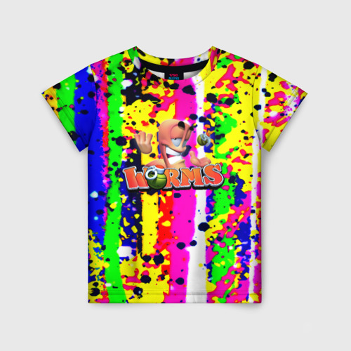 Детская футболка с принтом Worms true colors, вид спереди №1