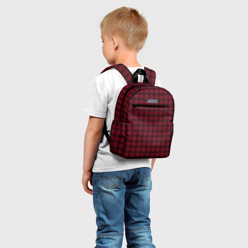 Детский рюкзак 3D с принтом Тёмно-красный в шотландском стиле, фото на моделе #1