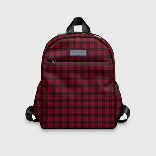 Детский рюкзак 3D с принтом Тёмно-красный в шотландском стиле, вид спереди #2
