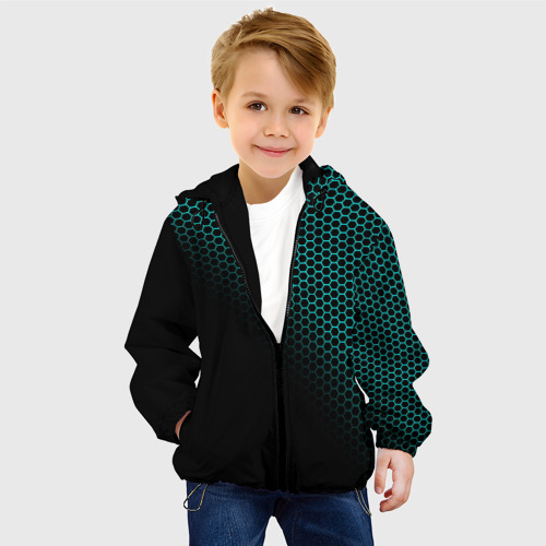 Детская куртка 3D Неоновые соты чёрно-бирюзовый, цвет черный - фото 3