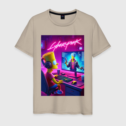 Мужская футболка хлопок Gamer Bart - cyberpunk, цвет миндальный