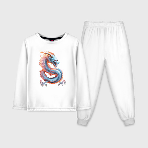 Детская пижама с лонгсливом хлопок с принтом Мерцающий дракон, вид спереди #2