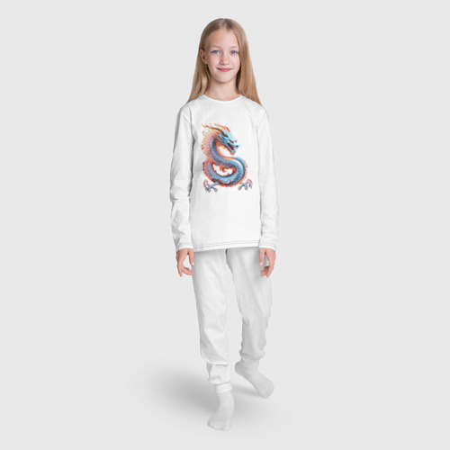 Детская пижама с лонгсливом хлопок с принтом Мерцающий дракон, вид сбоку #3