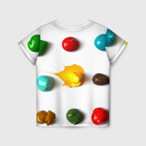 Детская футболка 3D с принтом Палитра красок на белом фоне, вид сзади #1
