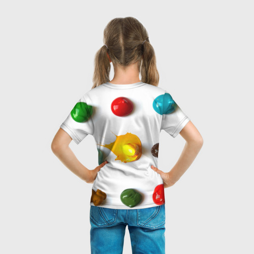 Детская футболка 3D с принтом Палитра красок на белом фоне, вид сзади #2