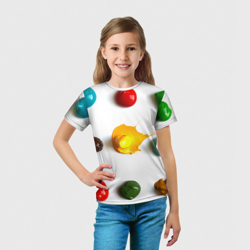 Детская футболка 3D с принтом Палитра красок на белом фоне, вид сбоку #3
