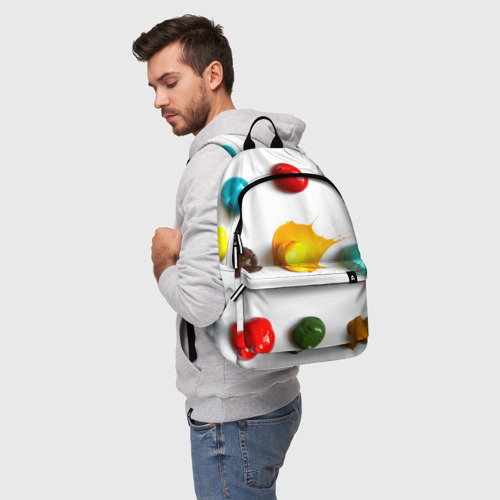 Рюкзак 3D с принтом Палитра красок на белом фоне, фото на моделе #1