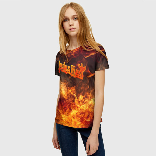 Женская футболка 3D с принтом Fire - Judas Priest, фото на моделе #1