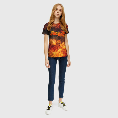 Женская футболка 3D с принтом Fire - Judas Priest, вид сбоку #3