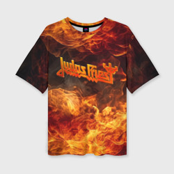 Женская футболка oversize 3D Fire - Judas Priest