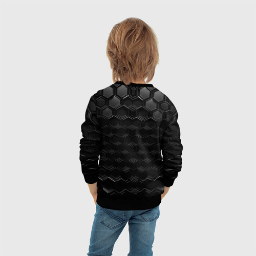 Детский свитшот 3D с принтом Чёрные текстуры соты, вид сзади #2