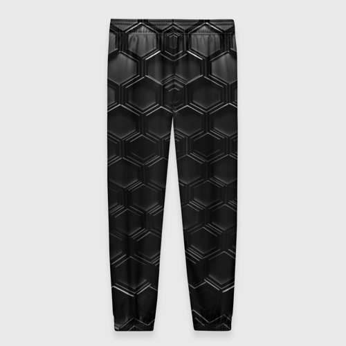 Женские брюки 3D с принтом Чёрные текстуры соты, вид сзади #1