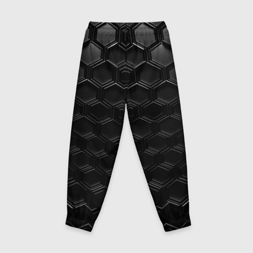 Детские брюки 3D с принтом Чёрные текстуры соты, вид сзади #1