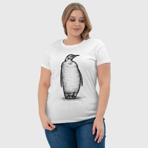 Женская футболка хлопок Пингвин стоит, цвет белый - фото 6