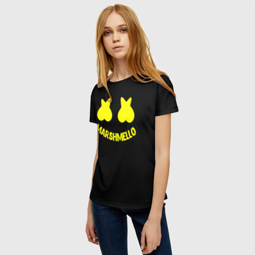 Женская футболка 3D с принтом Christopher Comstock yellow logo, фото на моделе #1