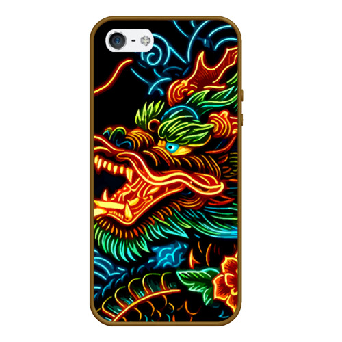 Чехол для iPhone 5/5S матовый Japanese neon dragon - irezumi, цвет коричневый