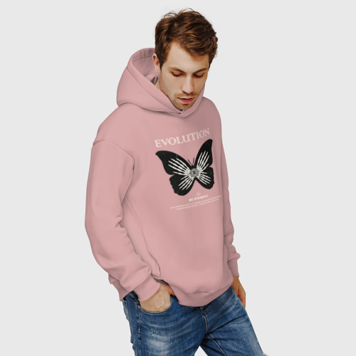 Мужское худи Oversize хлопок Бабочка evolution, цвет пыльно-розовый - фото 7