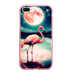 Чехол для iPhone 7Plus/8 Plus матовый Розовый фламинго на фоне луны
