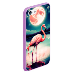 Чехол для iPhone 5/5S матовый Розовый фламинго на фоне луны - фото 2