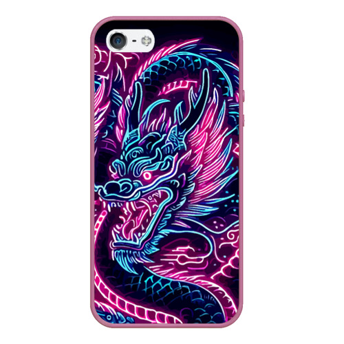 Чехол для iPhone 5/5S матовый Neon Japanese dragon - irezumi, цвет розовый