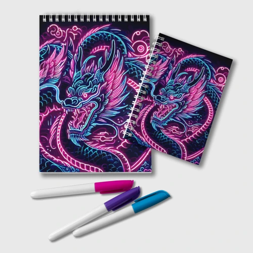 Блокнот Neon Japanese dragon - irezumi