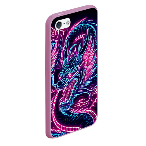 Чехол для iPhone 5/5S матовый Neon Japanese dragon - irezumi, цвет розовый - фото 3