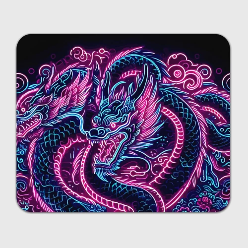 Прямоугольный коврик для мышки Neon Japanese dragon - irezumi