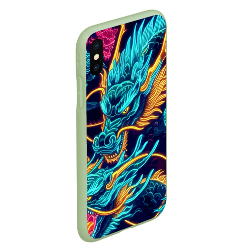 Чехол для iPhone XS Max матовый Два неоновых дракона - ирезуми, цвет салатовый - фото 3